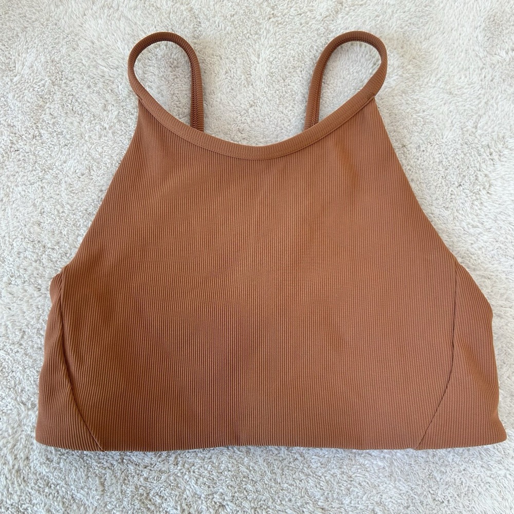 Lululemon Women's High Neck Ribbed Bra Size 2 Inner Glow Canyon Rock Gym Yoga